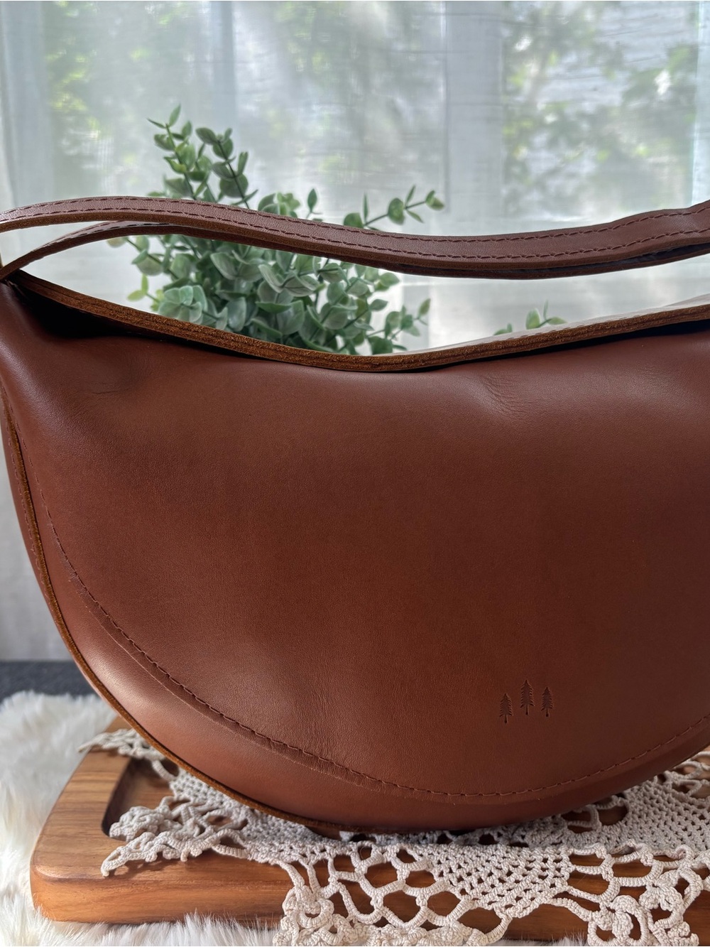 Classic Brown Leather Crescent Shoulder Bag